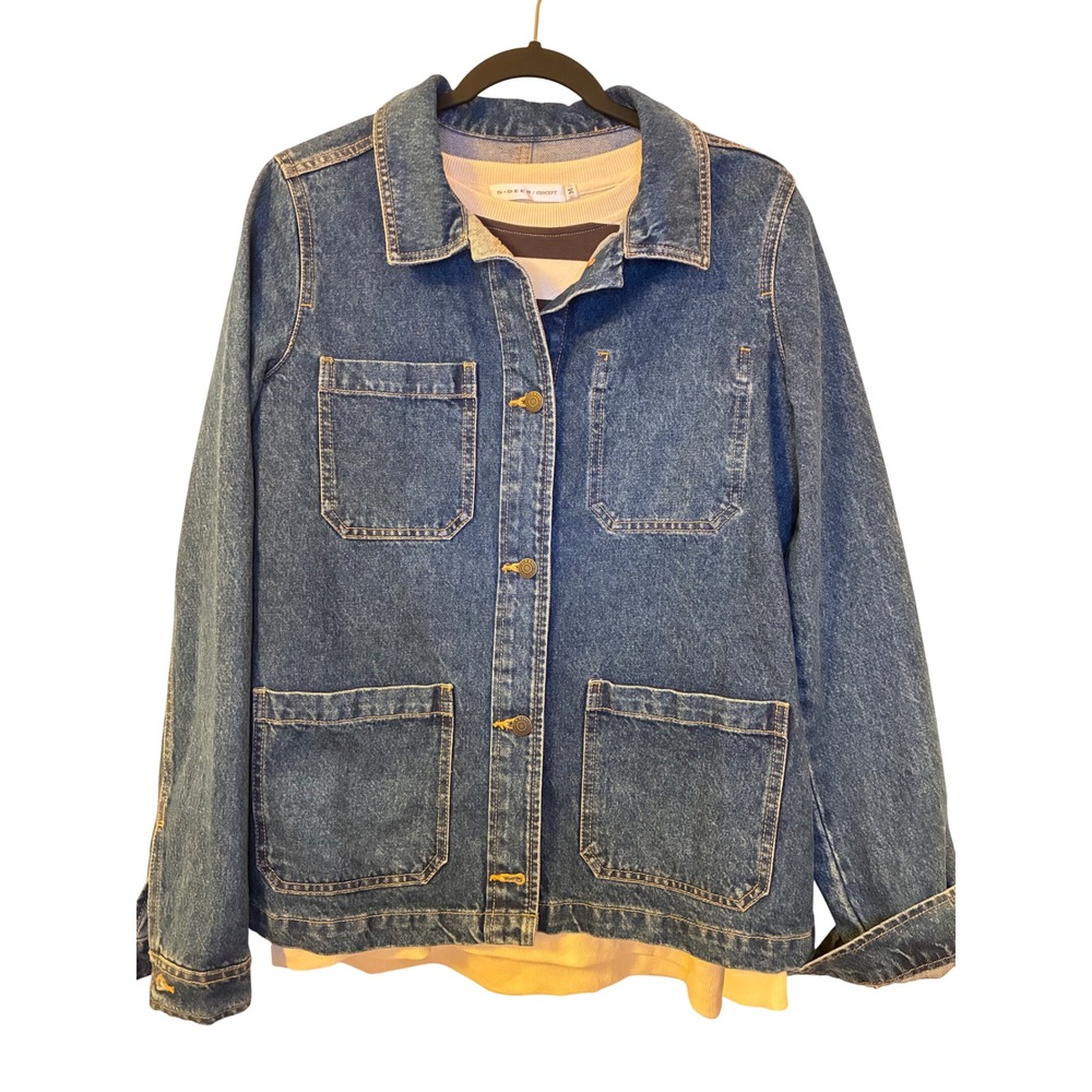 Old Navy Womens Medium Tall Denim Chore Jacket Blue Utility Barn Coat Wash